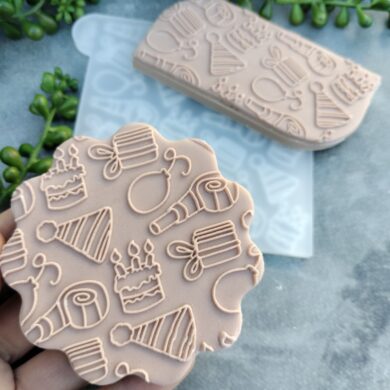 Birthday Elements Pattern Texture Fondant Cookie Stamp with Raised Detail Happy Birthday