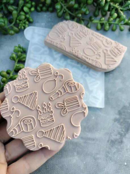 Birthday Elements Pattern Texture Fondant Cookie Stamp with Raised Detail Happy Birthday