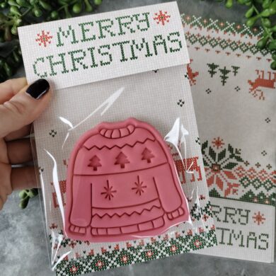 Merry Christmas Ugly Sweater Knit Cookie Bag Topper and Backer 20 Pack