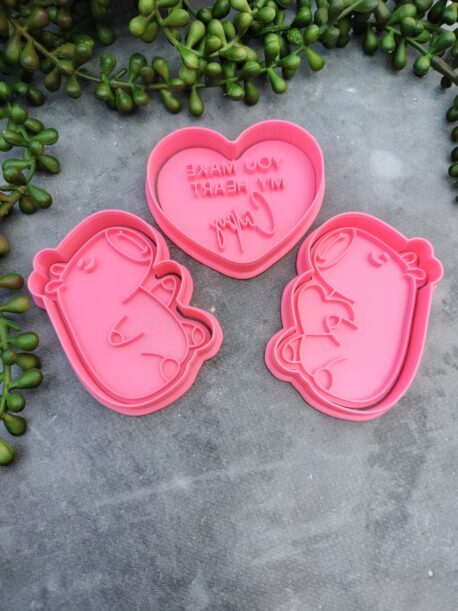 Capybara Cookie Cutter and Fondant Stamp Embosser Set Valentines Day Birthday Love Heart Hug Pun