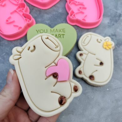 Capybara Cookie Cutter and Fondant Stamp Embosser Set Valentines Day Birthday Love Heart Hug Pun