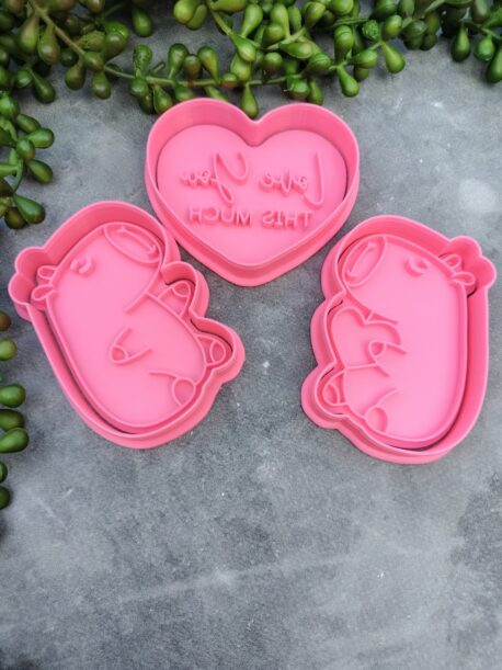 Capybara Cookie Cutter and Fondant Stamp Embosser Set Valentines Day Birthday Love Heart Hug Pun