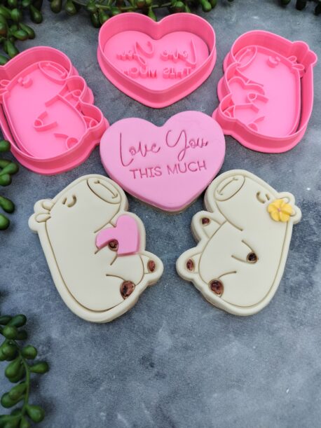 Capybara Cookie Cutter and Fondant Stamp Embosser Set Valentines Day Birthday Love Heart Hug Pun