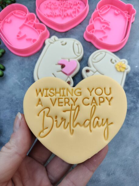 Capybara Cookie Cutter and Fondant Stamp Embosser Set Valentines Day Birthday Love Heart Hug Pun