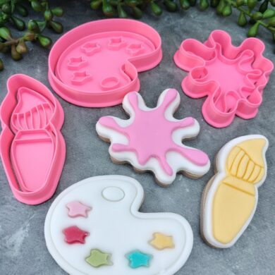 Paint Palette, Paint Brush & Paint Splat Cookie Cutter and Fondant Embosser Set