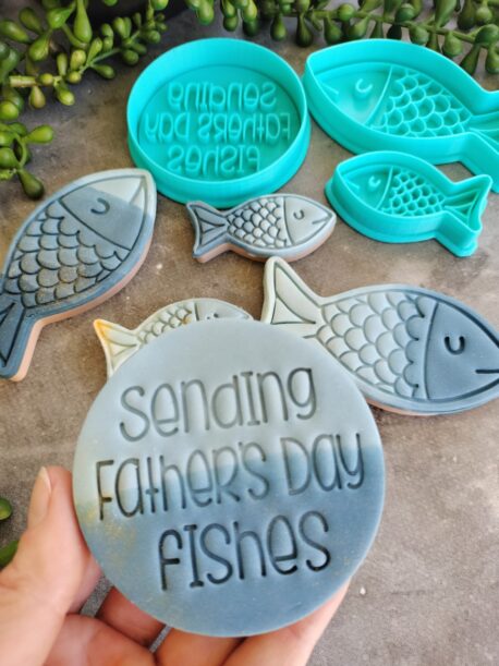 Sending Father's Day Fishes Cookie Cutter and Fondant Stamp Embosser Set Fathers Day Pun with Fish