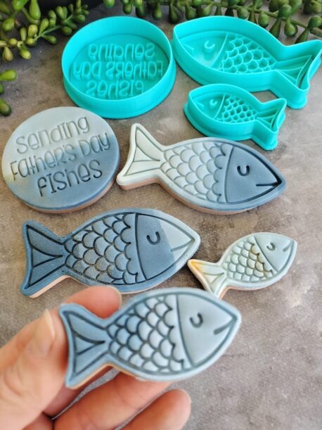 Sending Father's Day Fishes Cookie Cutter and Fondant Stamp Embosser Set Fathers Day Pun with Fish