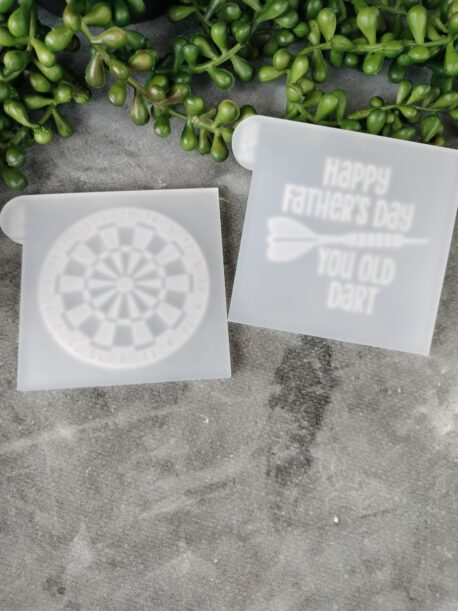 Happy Father's Day You Old Dart with Dartboard – Fathers Day Fondant Cookie Stamp with Raised Detail Set