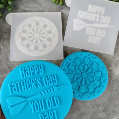 Happy Father's Day You Old Dart with Dartboard – Fathers Day Fondant Cookie Stamp with Raised Detail Set