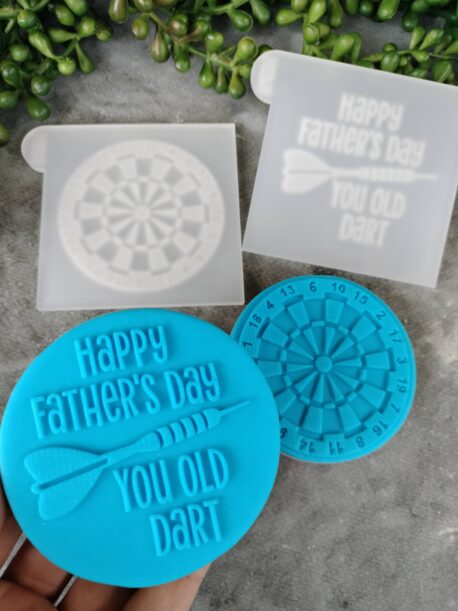 Happy Father's Day You Old Dart with Dartboard – Fathers Day Fondant Cookie Stamp with Raised Detail Set