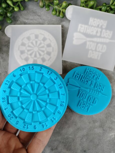 Happy Father's Day You Old Dart with Dartboard – Fathers Day Fondant Cookie Stamp with Raised Detail Set