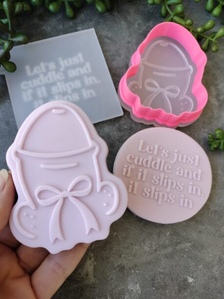 Penis with Bow Cookie Cutter and Fondant Cookie Stamp with Raised Detail