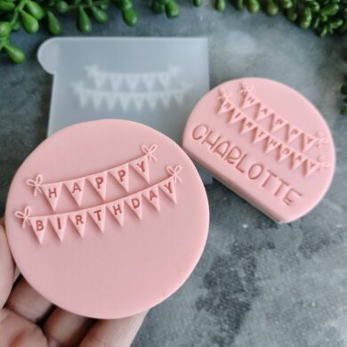 Happy Birthday Bunting DIY Fondant Cookie Stamp with Raised Detail