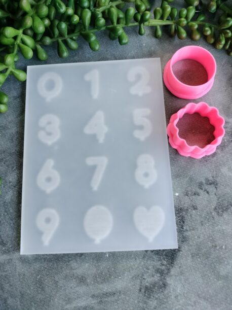 Birthday Balloon Numbers (0-9) Fondant Cookie Stamp with Raised Detail and Cookie Cutter Set