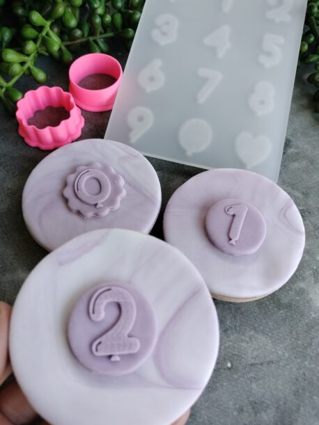 Birthday Balloon Numbers (0-9) Fondant Cookie Stamp with Raised Detail and Cookie Cutter Set