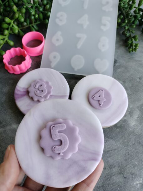 Birthday Balloon Numbers (0-9) Fondant Cookie Stamp with Raised Detail and Cookie Cutter Set