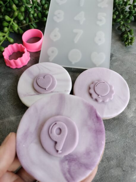 Birthday Balloon Numbers (0-9) Fondant Cookie Stamp with Raised Detail and Cookie Cutter Set