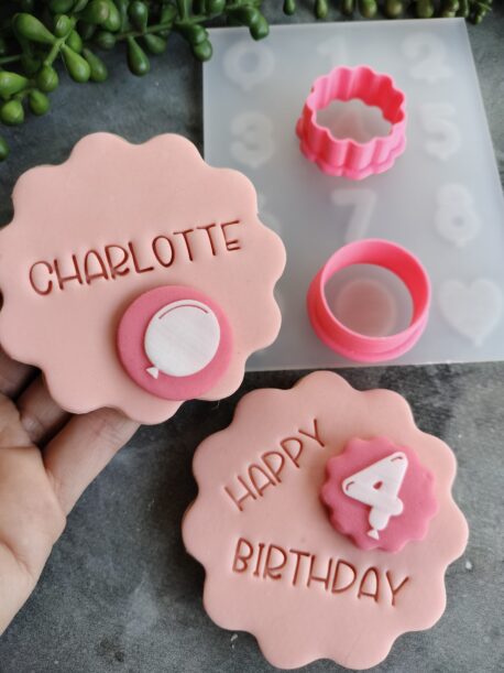 Birthday Balloon Numbers (0-9) Fondant Cookie Stamp with Raised Detail and Cookie Cutter Set