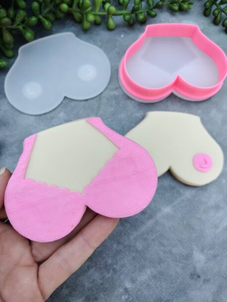 Bra Boobs and Nipples Cookie Cutter and Raised Stamp Breast Cookie Cutter Boobies Breast Awareness Cookies